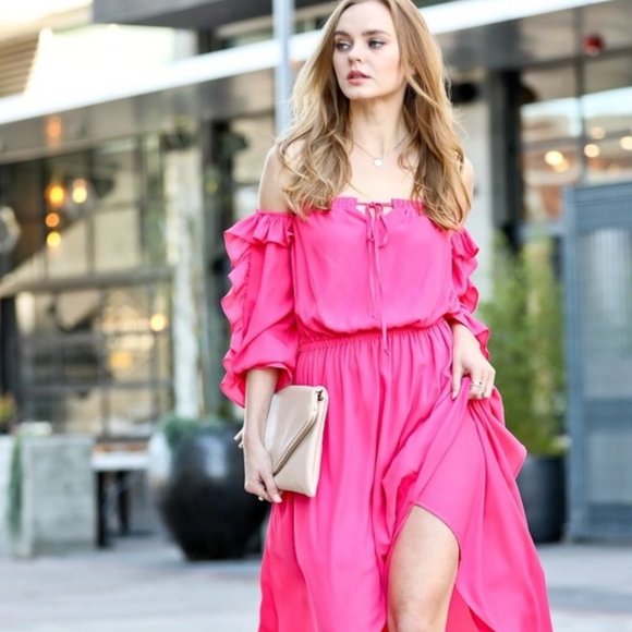 Solid Color Sleeveless Off-shoulder Slim Fit Slit Ruffle Maxi Dress